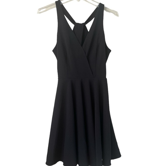 Lulu’s Black Wonder Whirl Twisted Back Skater Dress Size XS Full Skirt Straps - Picture 1 of 15